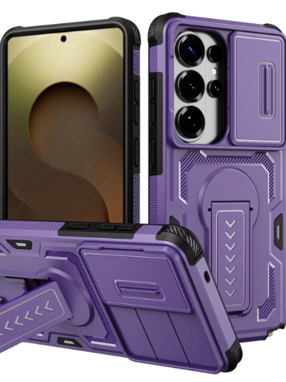 OMEVE S26 Ultra/S25 Ultra Rugged Case w/ Slide Camera Cover Kickstand Shockproof